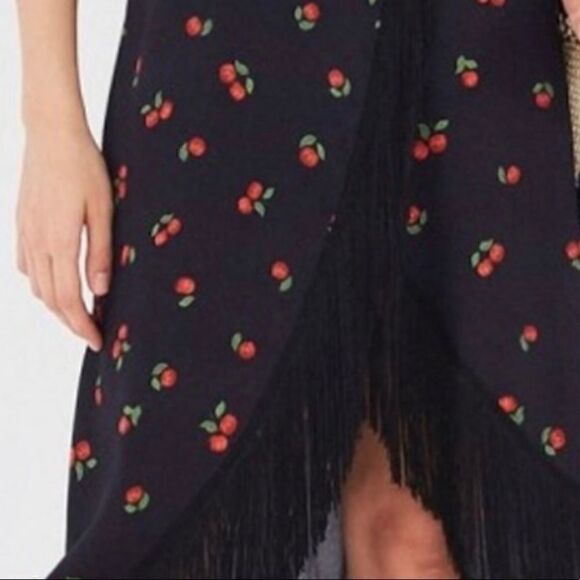 Farm Rio Black Pitanga fringed wrap dress adjustable strap beaded wrap ends - Picture 3 of 11